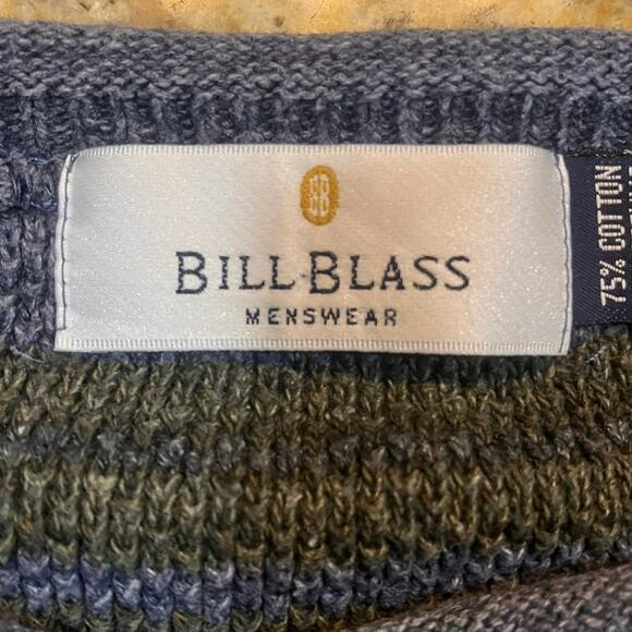 Bill Blass Men’s Medium Knit Sweater Navy Blue Tan Long Sleeve Sweatshirt - Picture 5 of 7